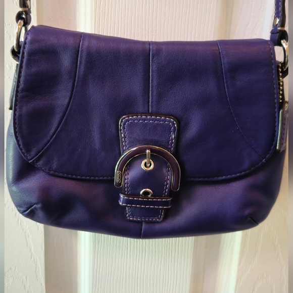 Coach Handbags - Coach Soho Deep Purple Leather Flap Buckle Y2K Crossbody Bag